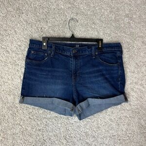 GAP Jean Shorts Womens 33 Blue High Rise Dark‎ Wash Cuffed Festival Summer